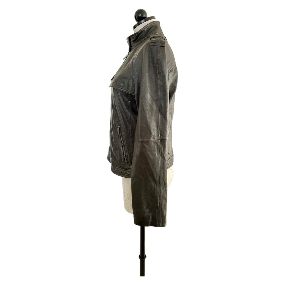 Banana Republic Leather Jacket Black Zip Front & Pockets Gun Flap Moto  Size M - Picture 6 of 15
